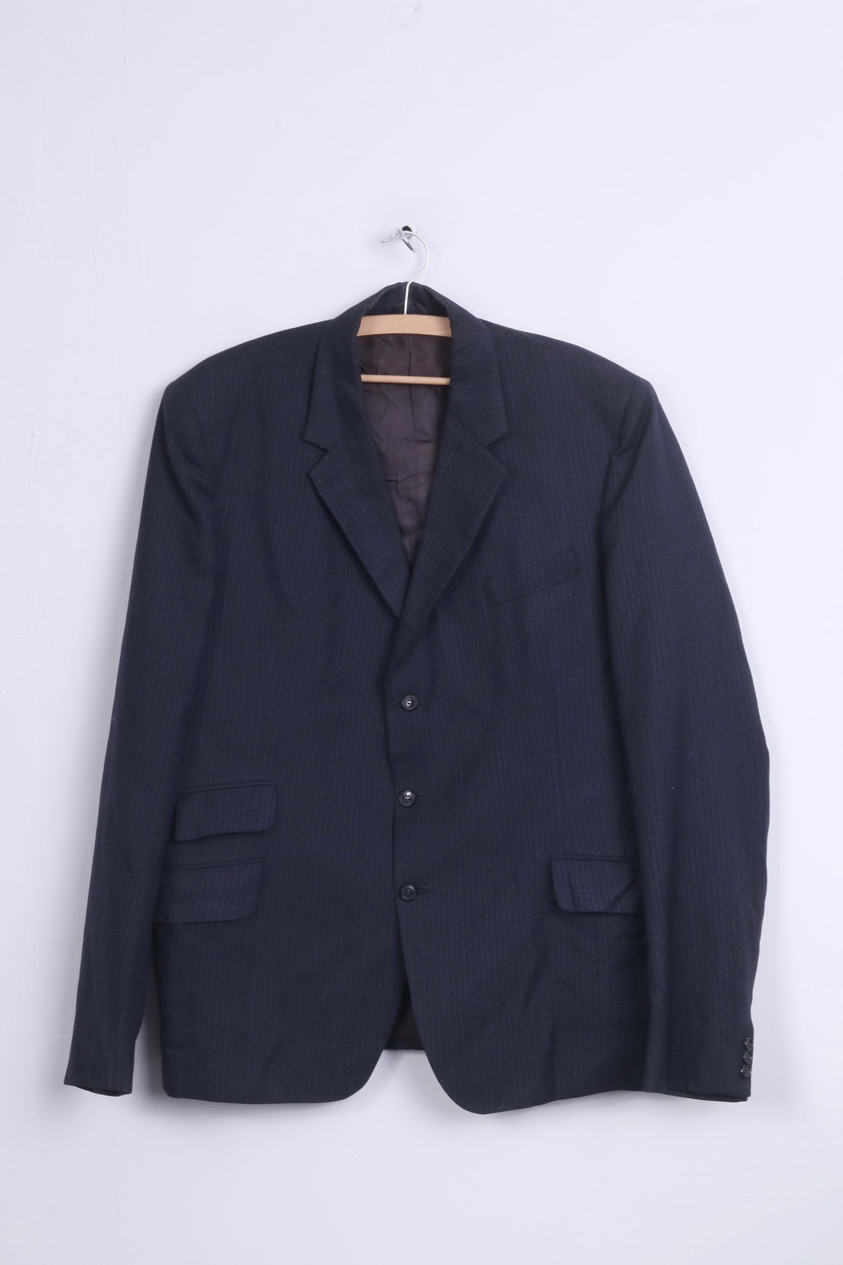 dc for John Collier Mens 54 XL Blazer Navy Striped Wool Single Breasted Vintage Jacket