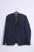 dc per John Collier Giacca vintage monopetto in lana a righe blu scuro da uomo 54 XL