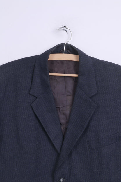 dc per John Collier Giacca vintage monopetto in lana a righe blu scuro da uomo 54 XL