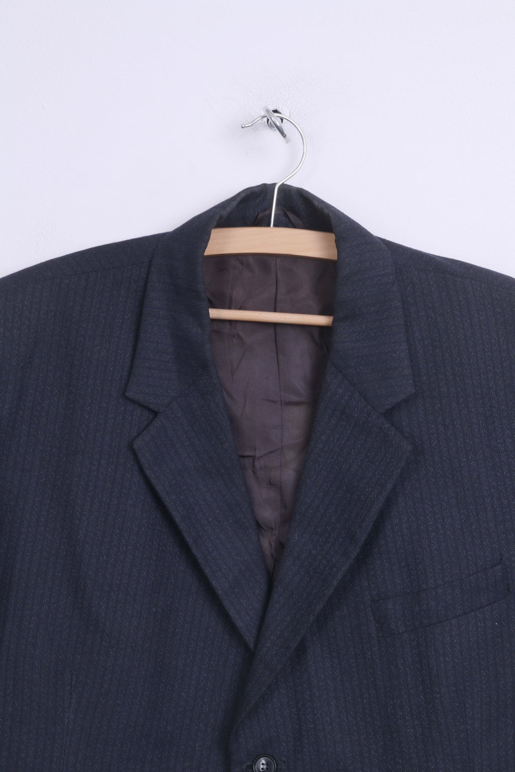 dc for John Collier Mens 54 XL Blazer Navy Striped Wool Single Breasted Vintage Jacket