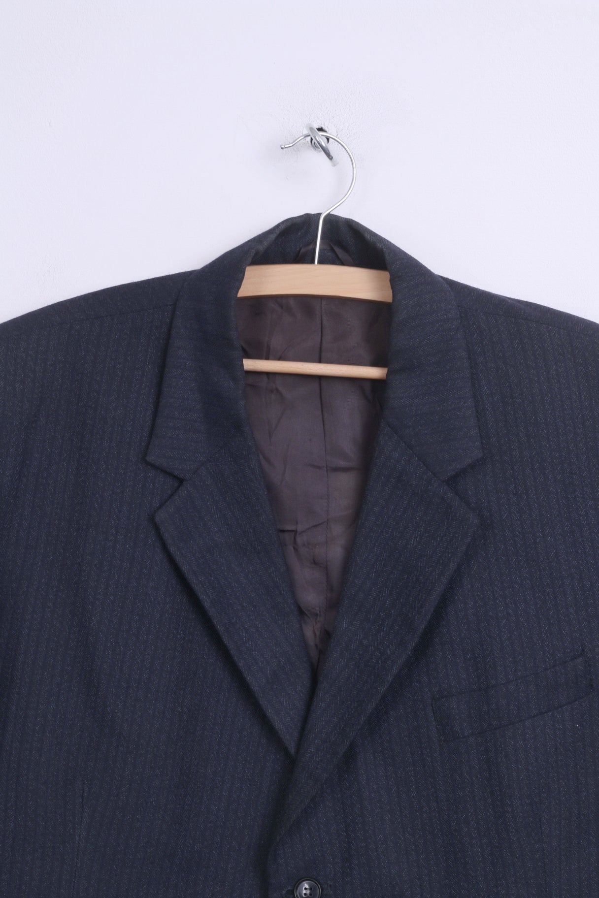 dc for John Collier Mens 54 XL Blazer Navy Striped Wool Single Breasted Vintage Jacket