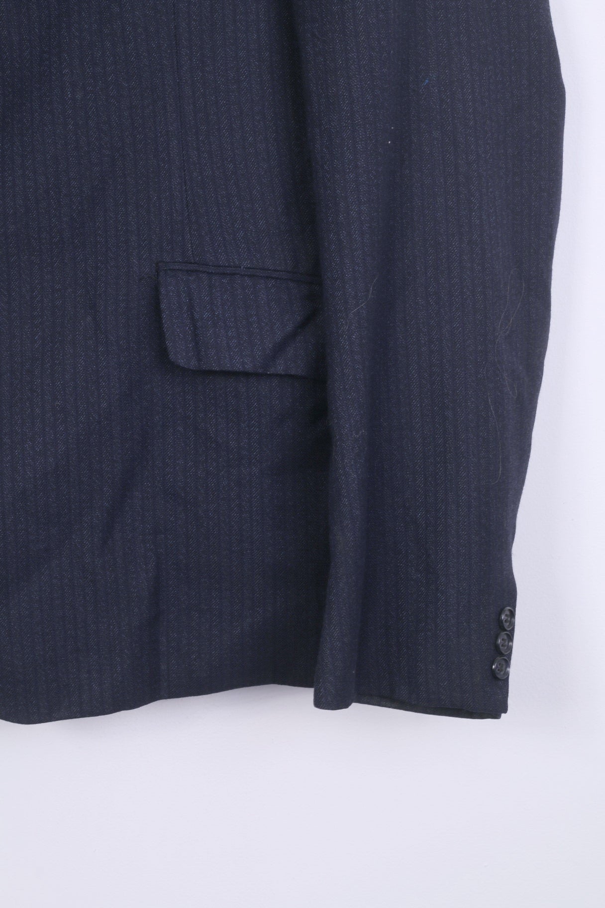 dc for John Collier Mens 54 XL Blazer Navy Striped Wool Single Breasted Vintage Jacket