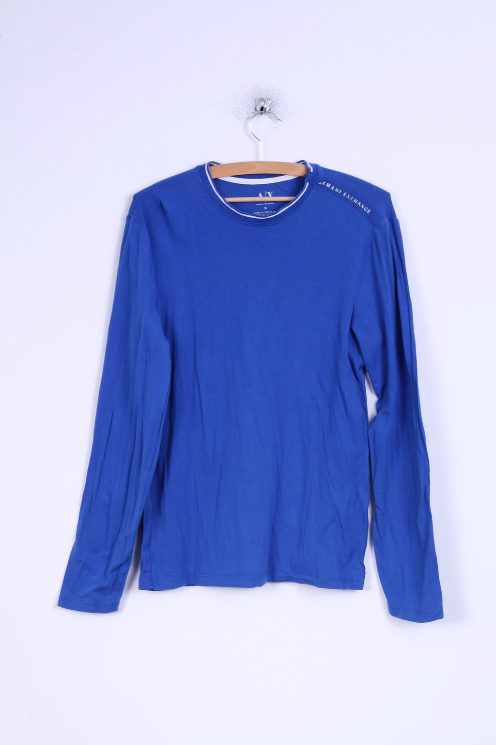 Armani Exchange Mens S Shirt Blue Long Sleeve Stretch Cotton Crew Neck