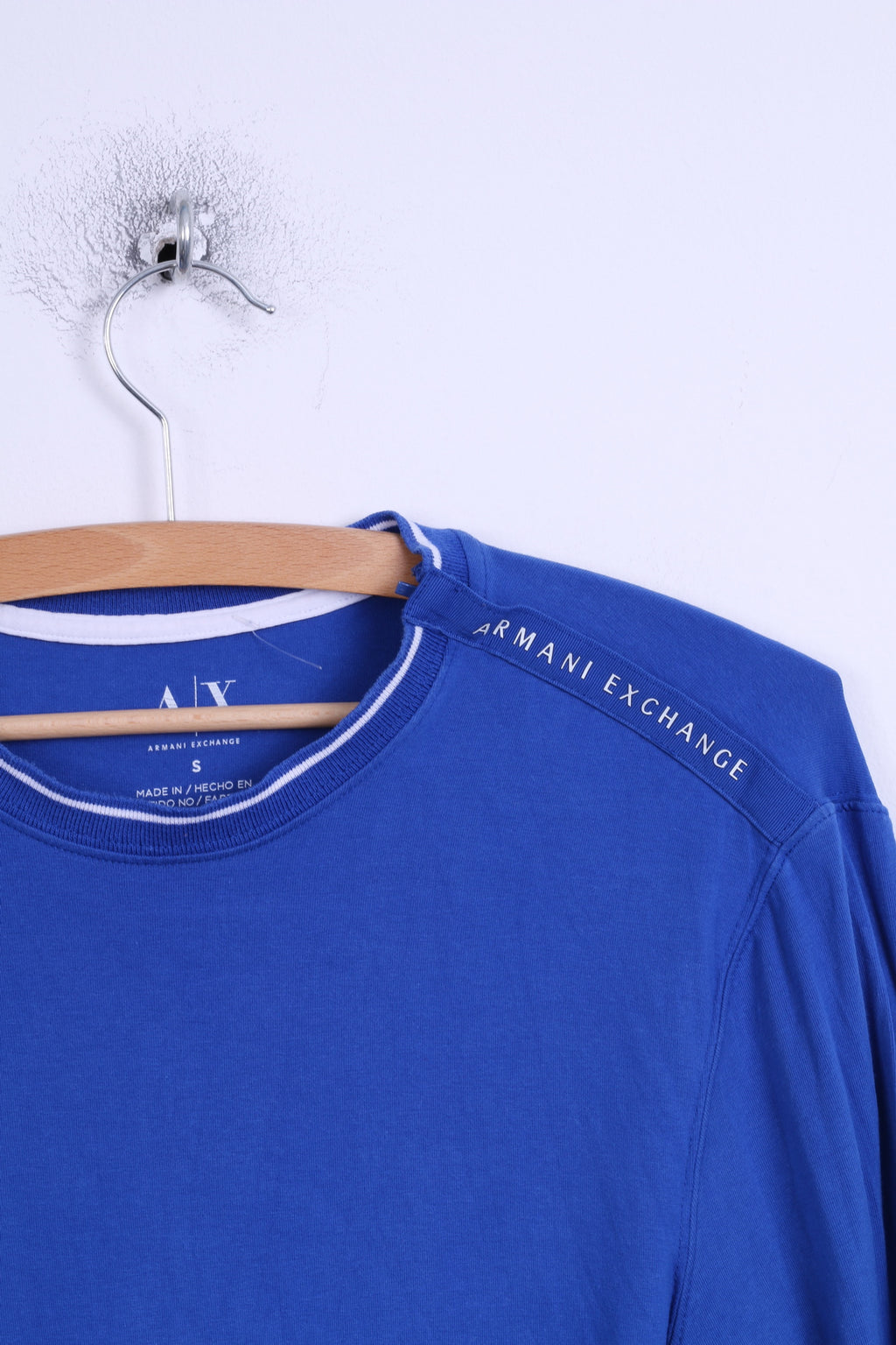 Armani Exchange Mens S Shirt Blue Long Sleeve Stretch Cotton Crew Neck