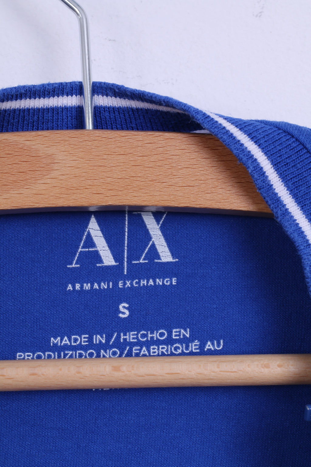 Armani Exchange Mens S Shirt Blue Long Sleeve Stretch Cotton Crew Neck