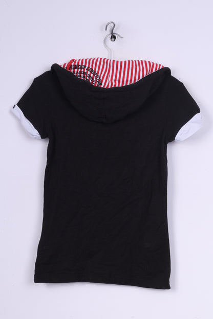 John Baner Womens 32/34 XS Shirt Black Cotton Stertch Hooded Top