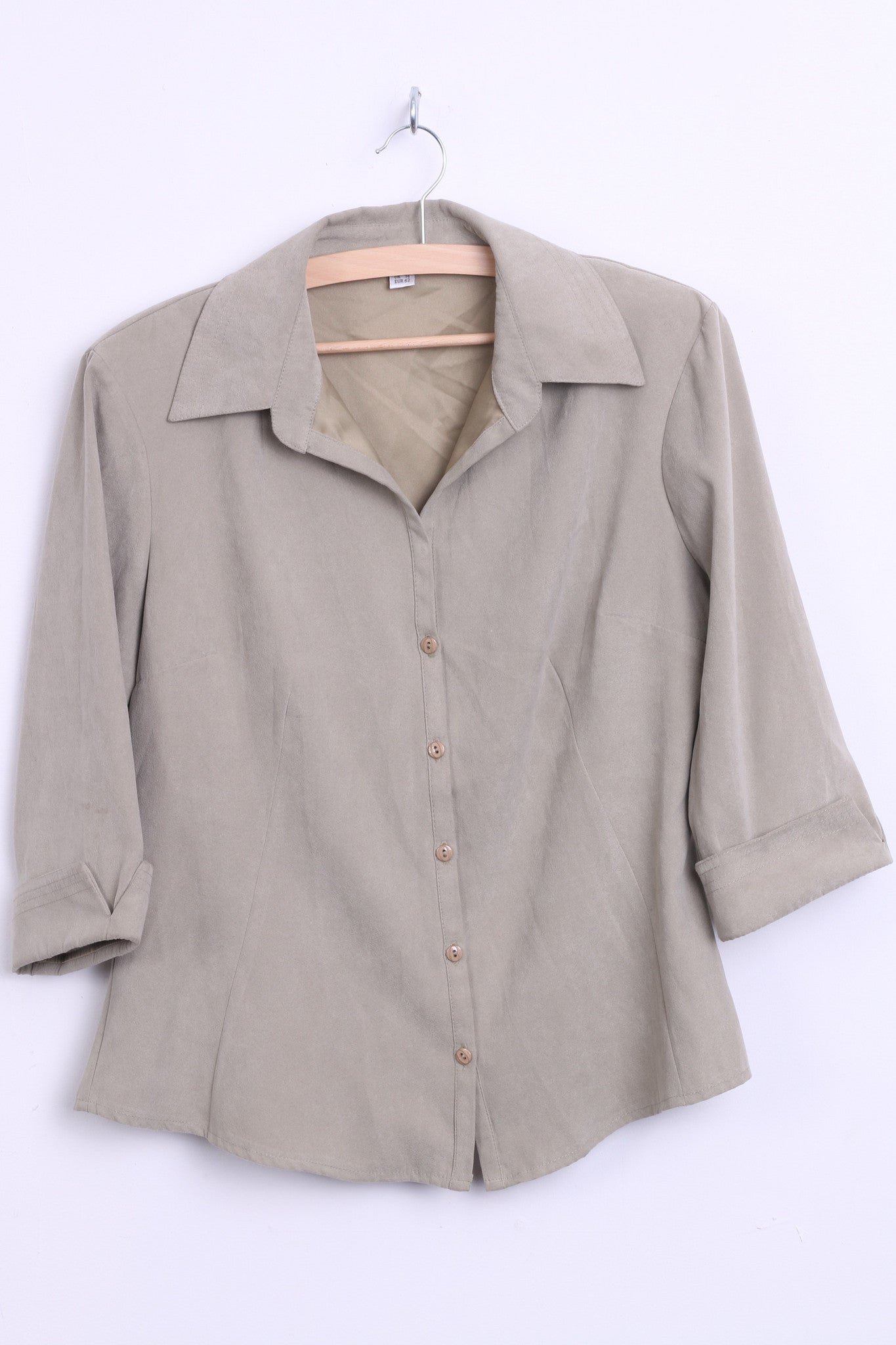 Womens 42 L/XL Suede Blouse Shirt Light Khaki 3/4 Sleeves Top - RetrospectClothes