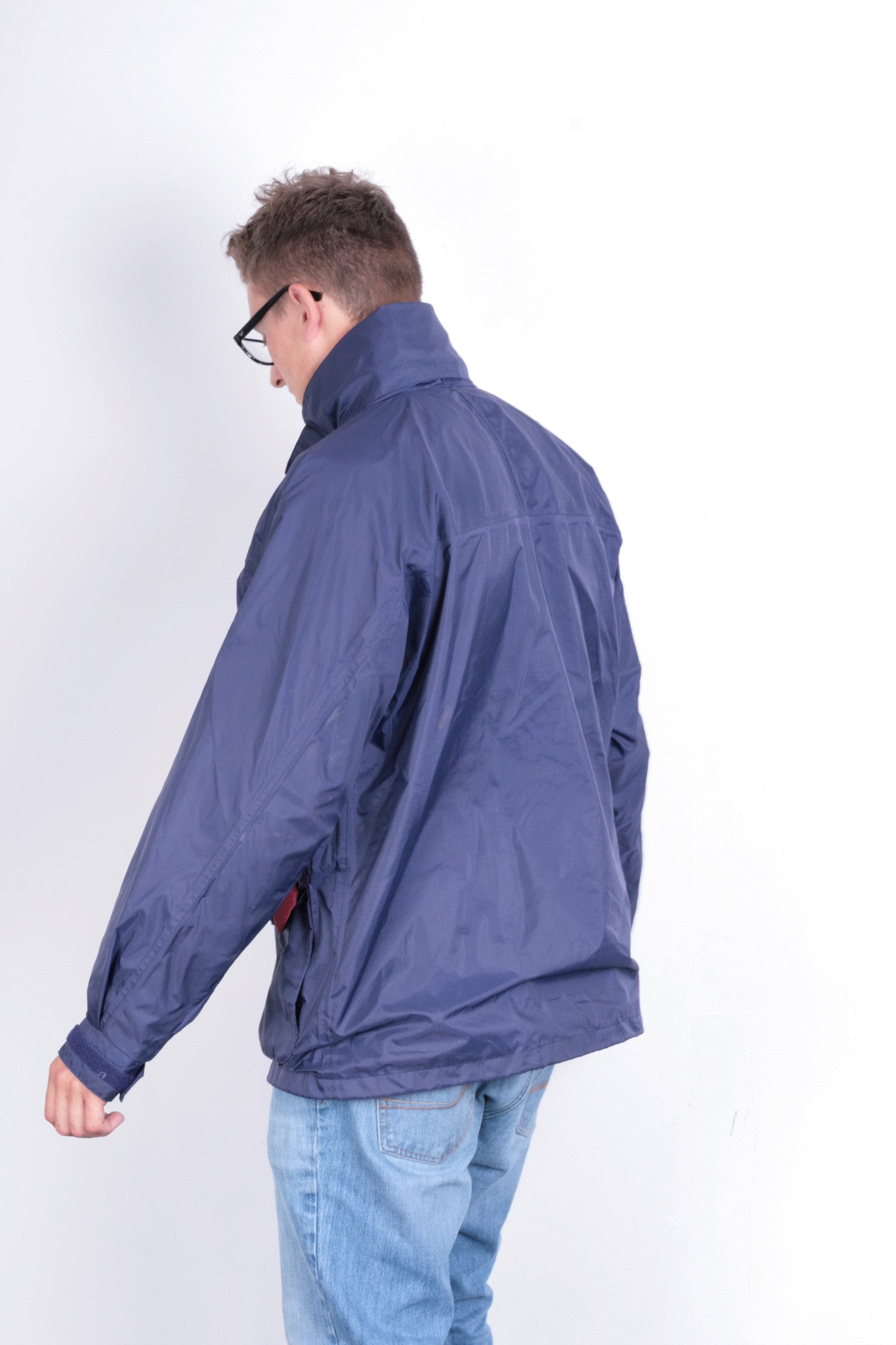 Champion Mens M Jacket Parka Outdoor Hood Navy Blue Full Zipper Waterproof - RetrospectClothes