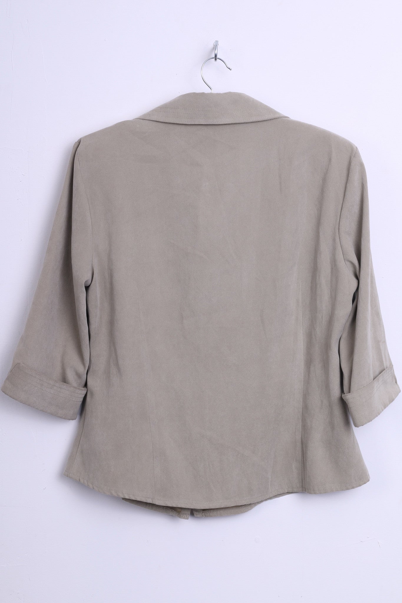 Womens 42 L/XL Suede Blouse Shirt Light Khaki 3/4 Sleeves Top - RetrospectClothes