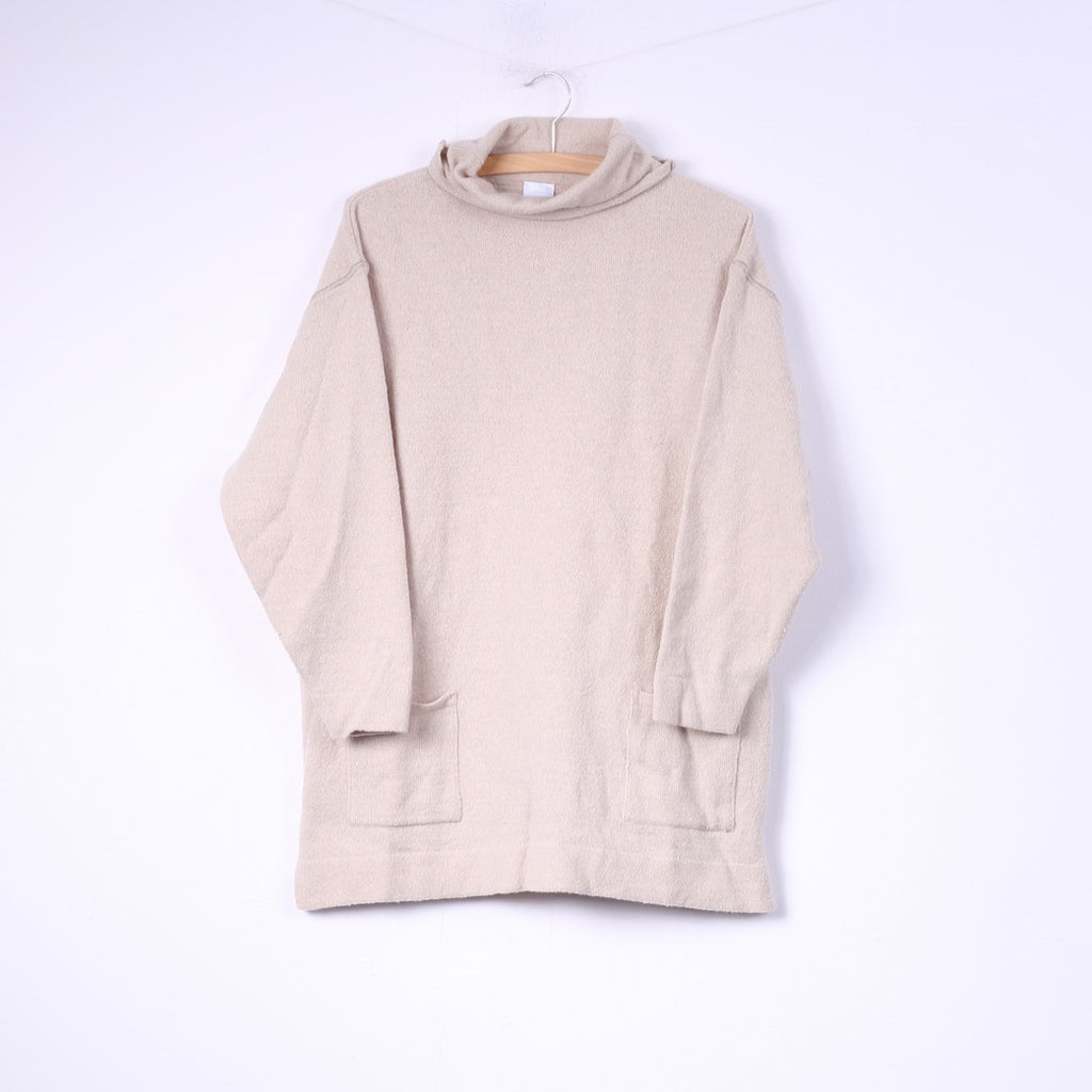 Ulla Popken Women XL Jumper Turtle Neck Beige Merino Wool Acrylic Pocket Top