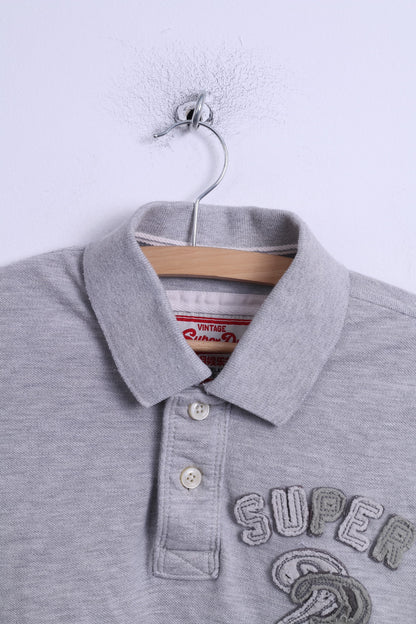 Superdry Mens S Polo Shirt Grey Cotton Detailed Buttons Japan Fitted