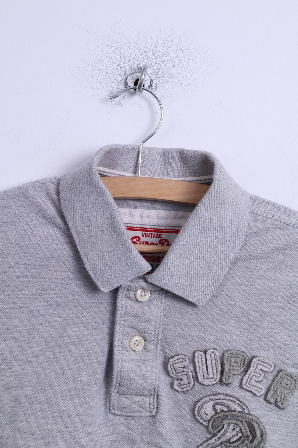 Superdry Polo S Homme Gris Coton Boutons Détaillés Japon Ajusté