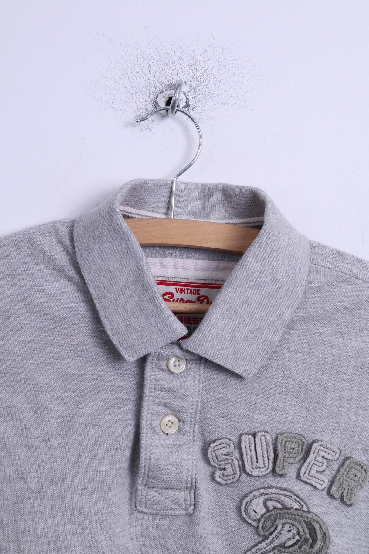 Superdry Polo S Homme Gris Coton Boutons Détaillés Japon Ajusté