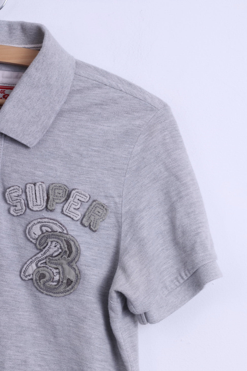 Superdry Polo S Homme Gris Coton Boutons Détaillés Japon Ajusté