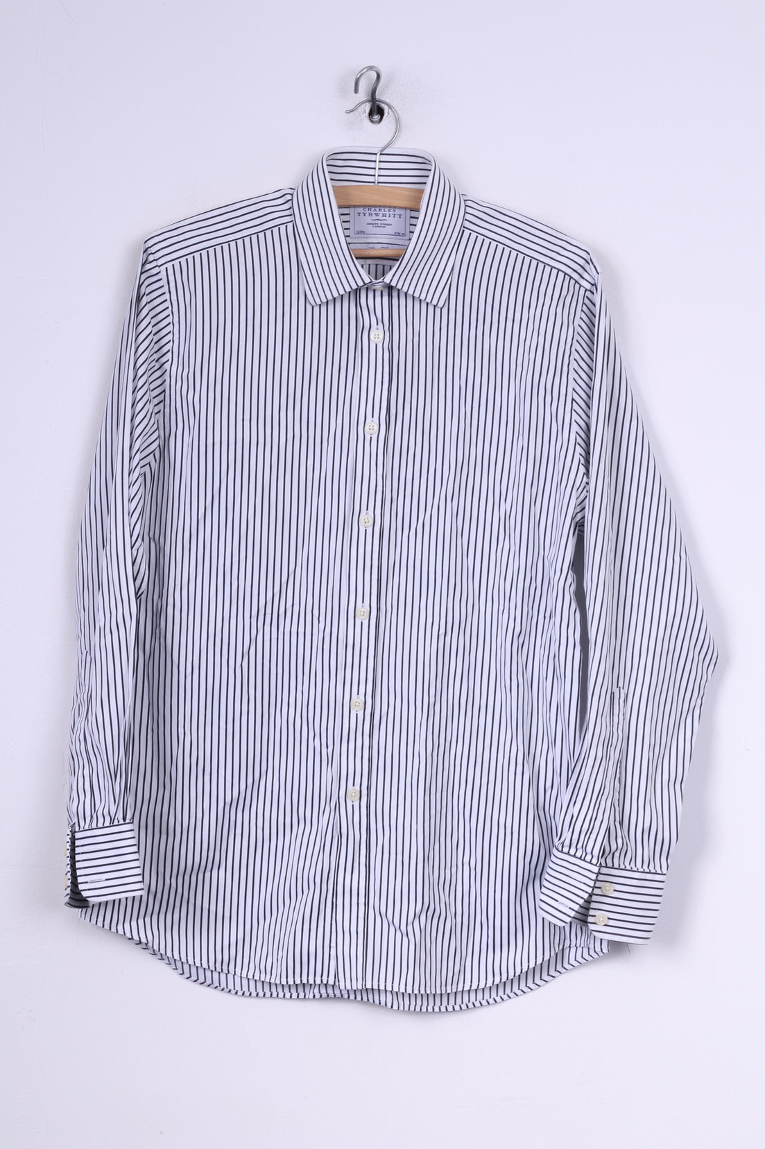 Charles Tyrwhitt Mens 41 16 M Casual Shirt White Cotton Striped Long Sleeve