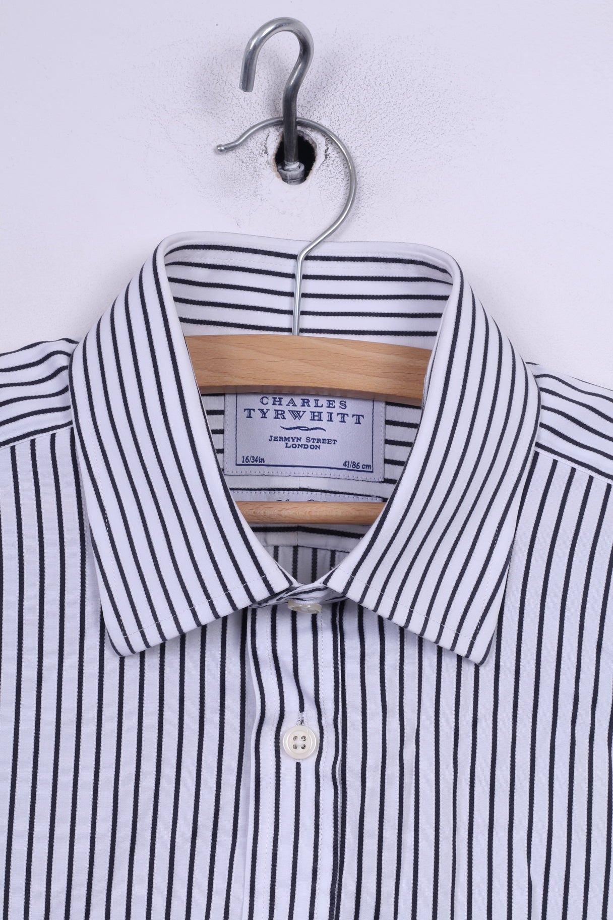 Charles Tyrwhitt Mens 41 16 M Casual Shirt White Cotton Striped Long Sleeve