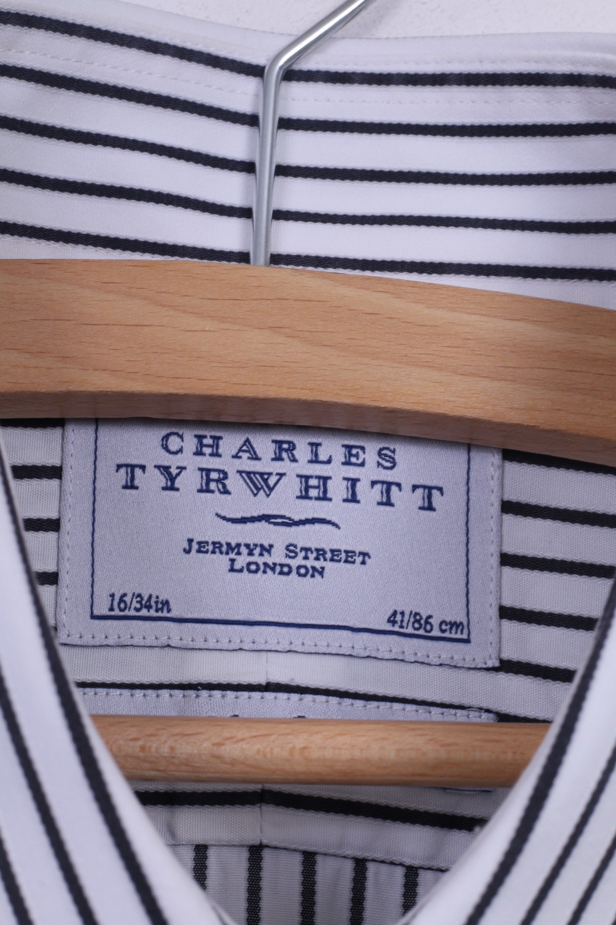 Charles Tyrwhitt Mens 41 16 M Casual Shirt White Cotton Striped Long Sleeve