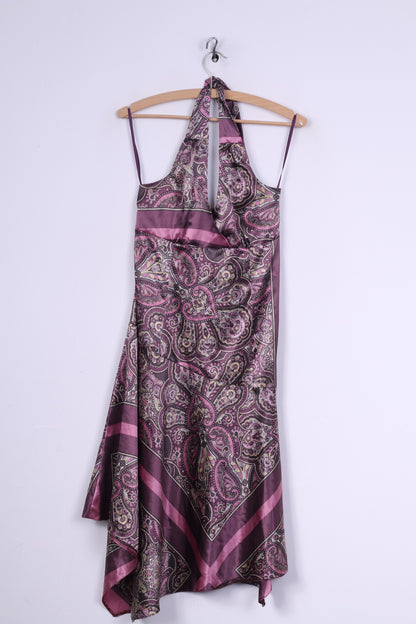 Camaieu Womens 10 38 Midi Dress Purple Soft Multi Printed Summer