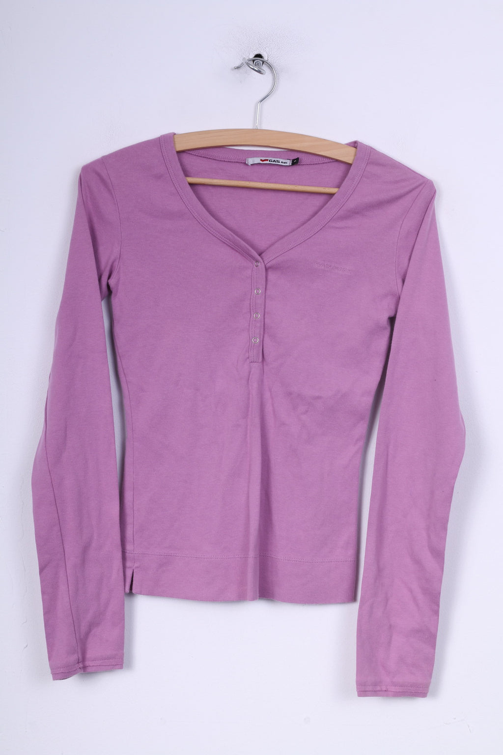 Gas Jeans Womens S Shirt Lilac Long Sleeve V Neck Cotton Popper Button