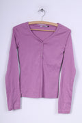 Gas Jeans Womens S Shirt Lilac Long Sleeve V Neck Cotton Popper Button