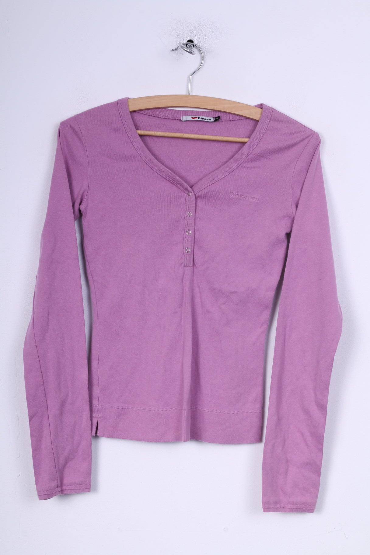 Gas Jeans Womens S Shirt Lilac Long Sleeve V Neck Cotton Popper Button