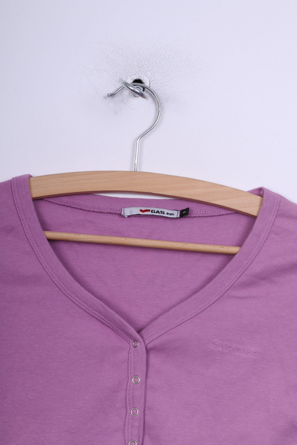 Gas Jeans Womens S Shirt Lilac Long Sleeve V Neck Cotton Popper Button