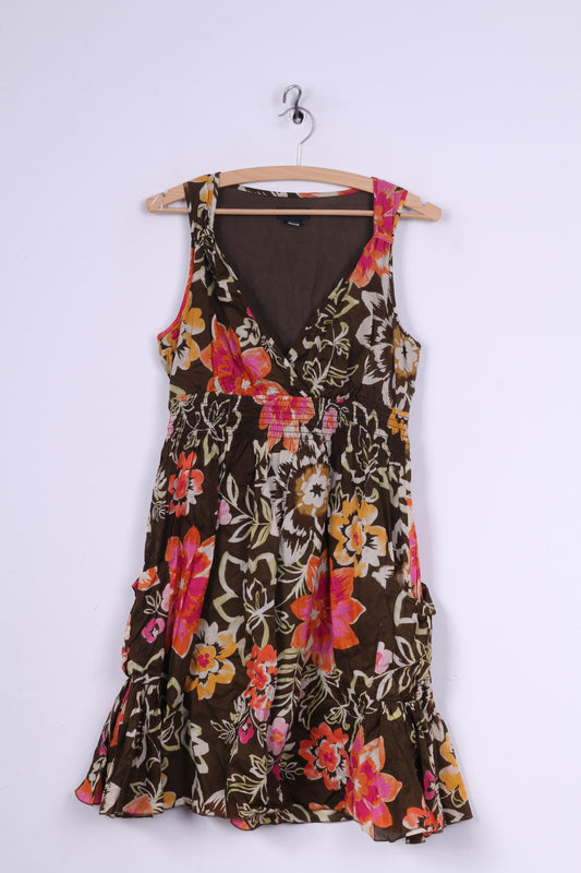 Spense Womens 8 S Midi Dress Brown Cotton Floral Print Summer