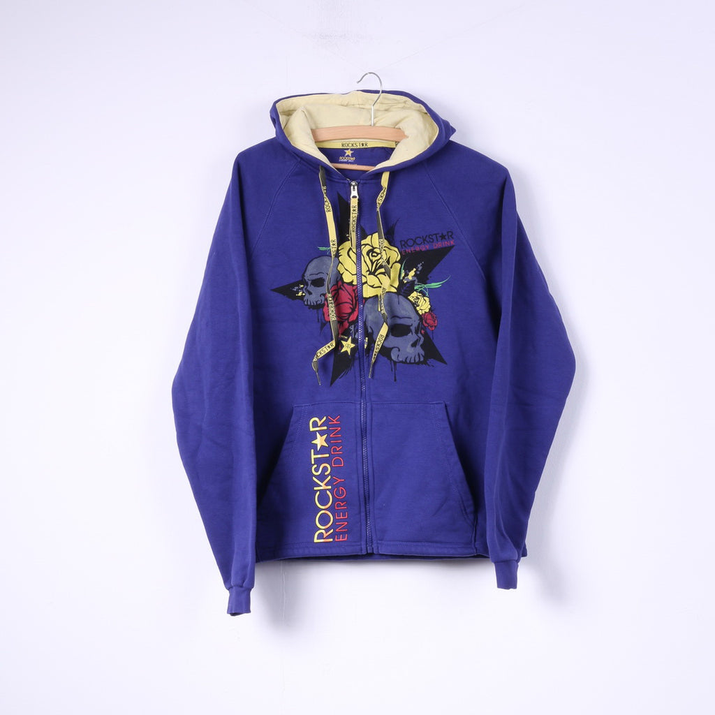 Felpa Rockstar Energy Drink da donna M Felpa con cappuccio grafico viola e cerniera intera