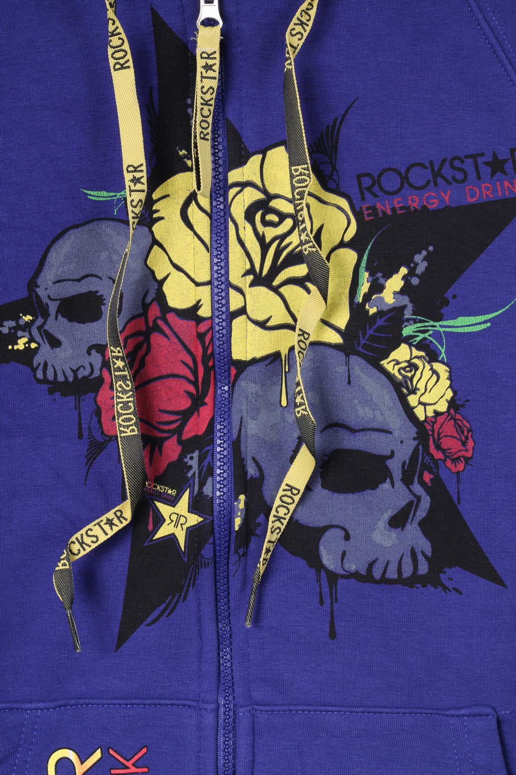 Felpa Rockstar Energy Drink da donna M Felpa con cappuccio grafico viola e cerniera intera