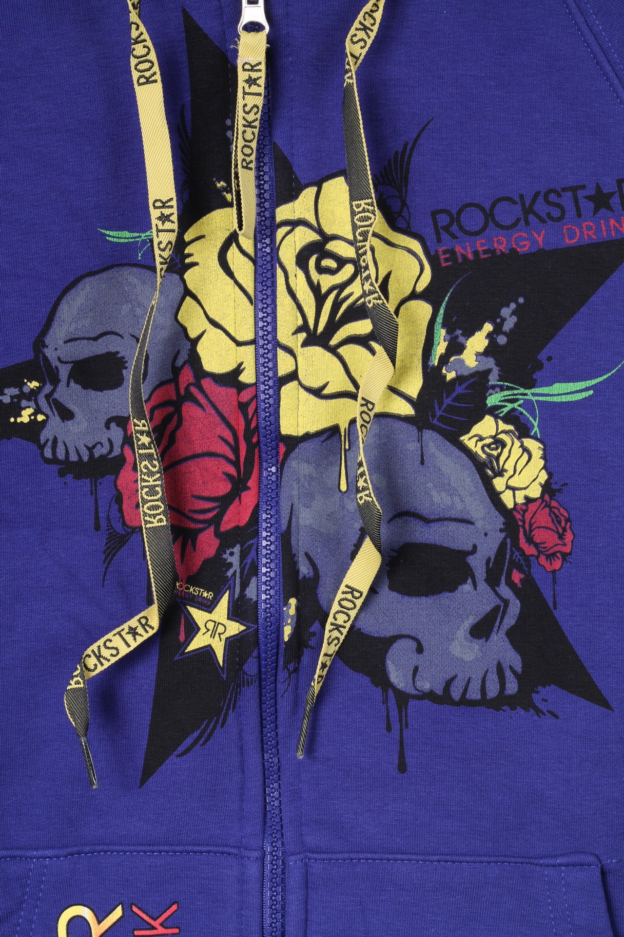Felpa Rockstar Energy Drink da donna M Felpa con cappuccio grafico viola e cerniera intera
