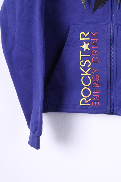 Rockstar Energy Drink Women M Sweatshirt Purple Graphic Hooded Full Zipper Top