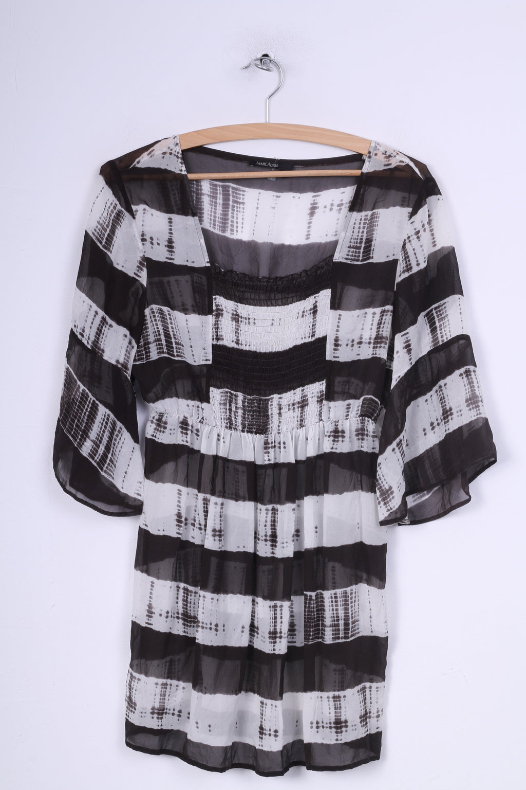 Marc Aurel Womens 38 M Blouse Transparent Tunic One Striped Brown/White Summer Short Sleeve