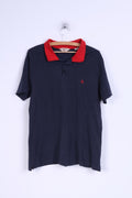 Penguin Mens XL Polo Shirt Navy Cotton Red Collar Detailed Buttons