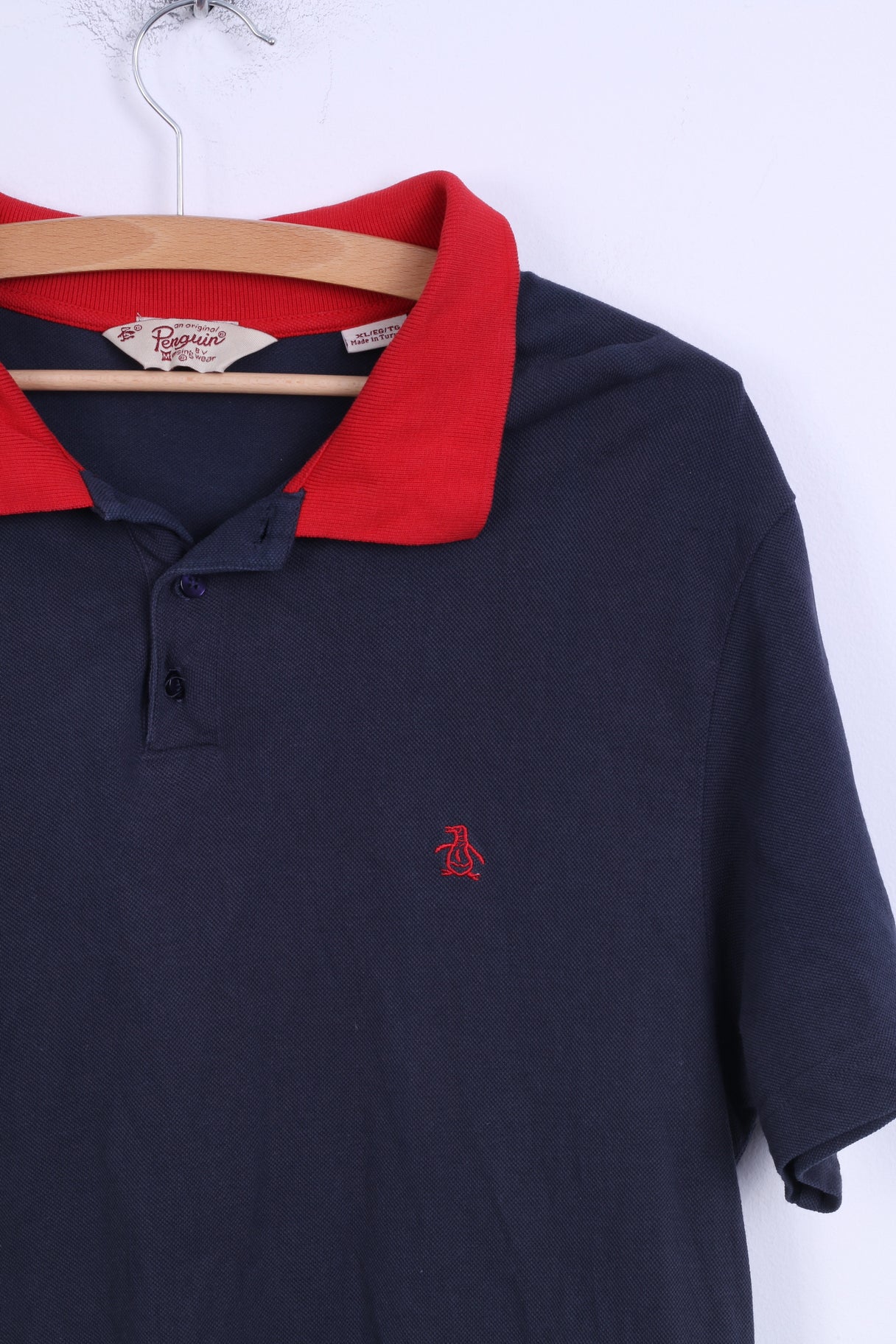 Penguin Polo XL Homme Coton Marine Col Rouge Boutons Détaillés