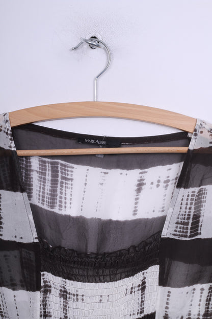 Marc Aurel Womens 38 M Blouse Transparent Tunic One Striped Brown/White Summer Short Sleeve