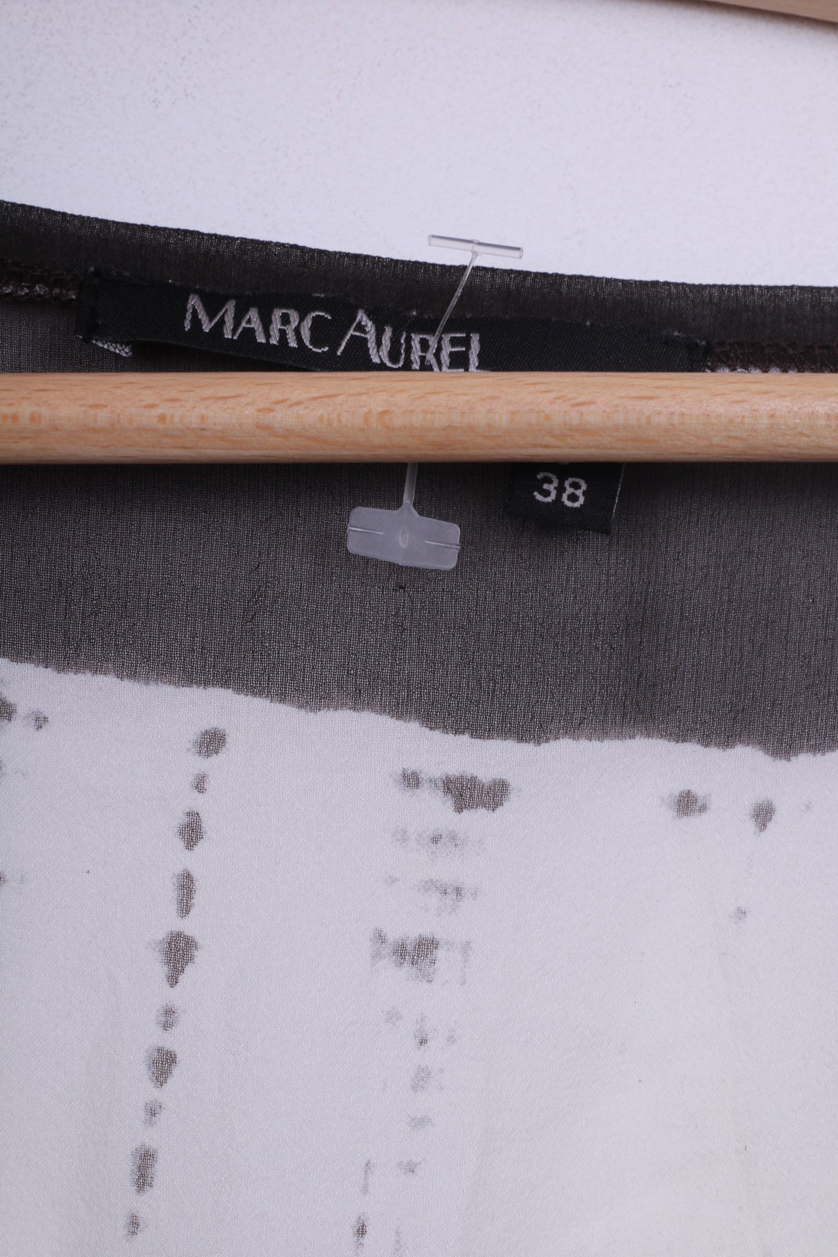 Marc Aurel Womens 38 M Blouse Transparent Tunic One Striped Brown/White Summer Short Sleeve