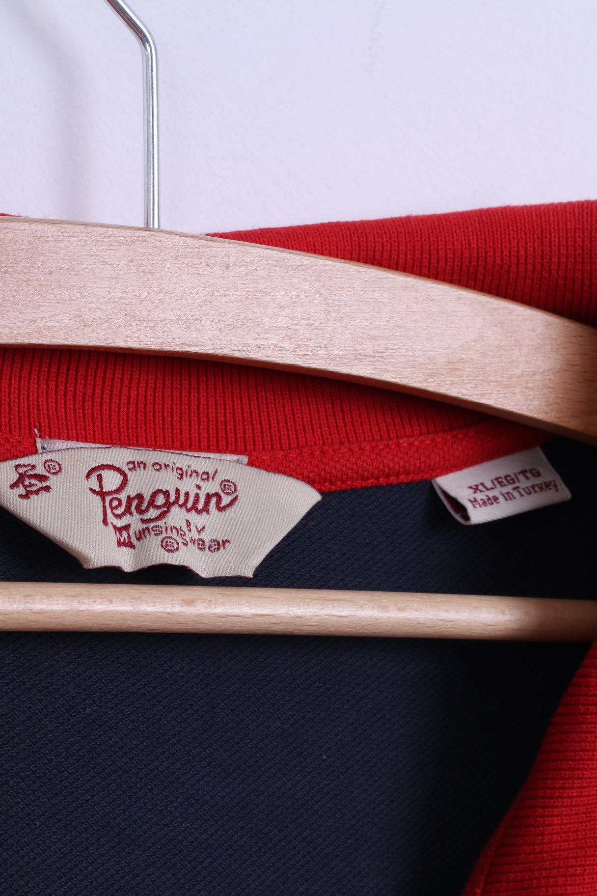 Penguin Polo XL Homme Coton Marine Col Rouge Boutons Détaillés