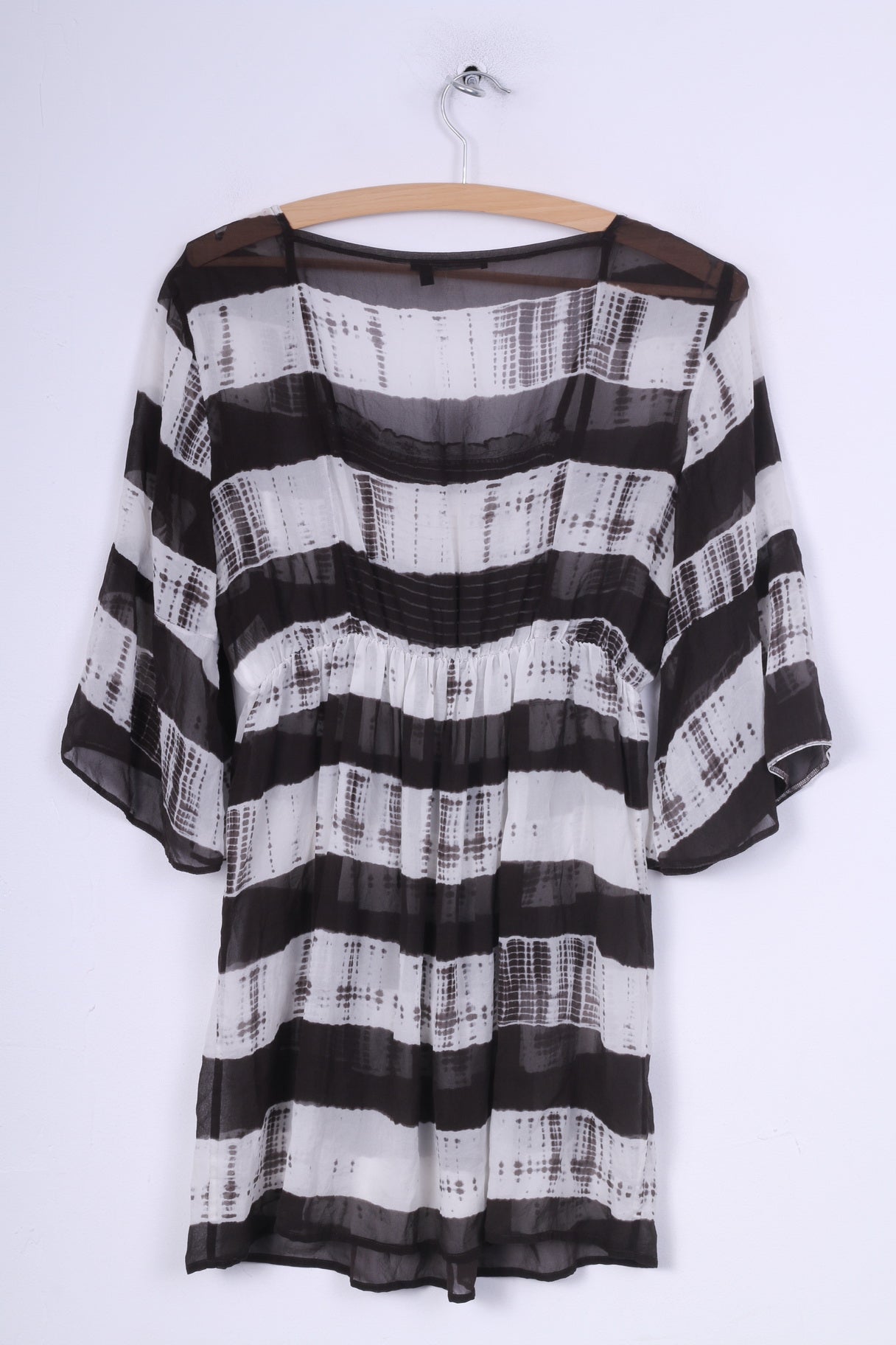 Marc Aurel Womens 38 M Blouse Transparent Tunic One Striped Brown/White Summer Short Sleeve