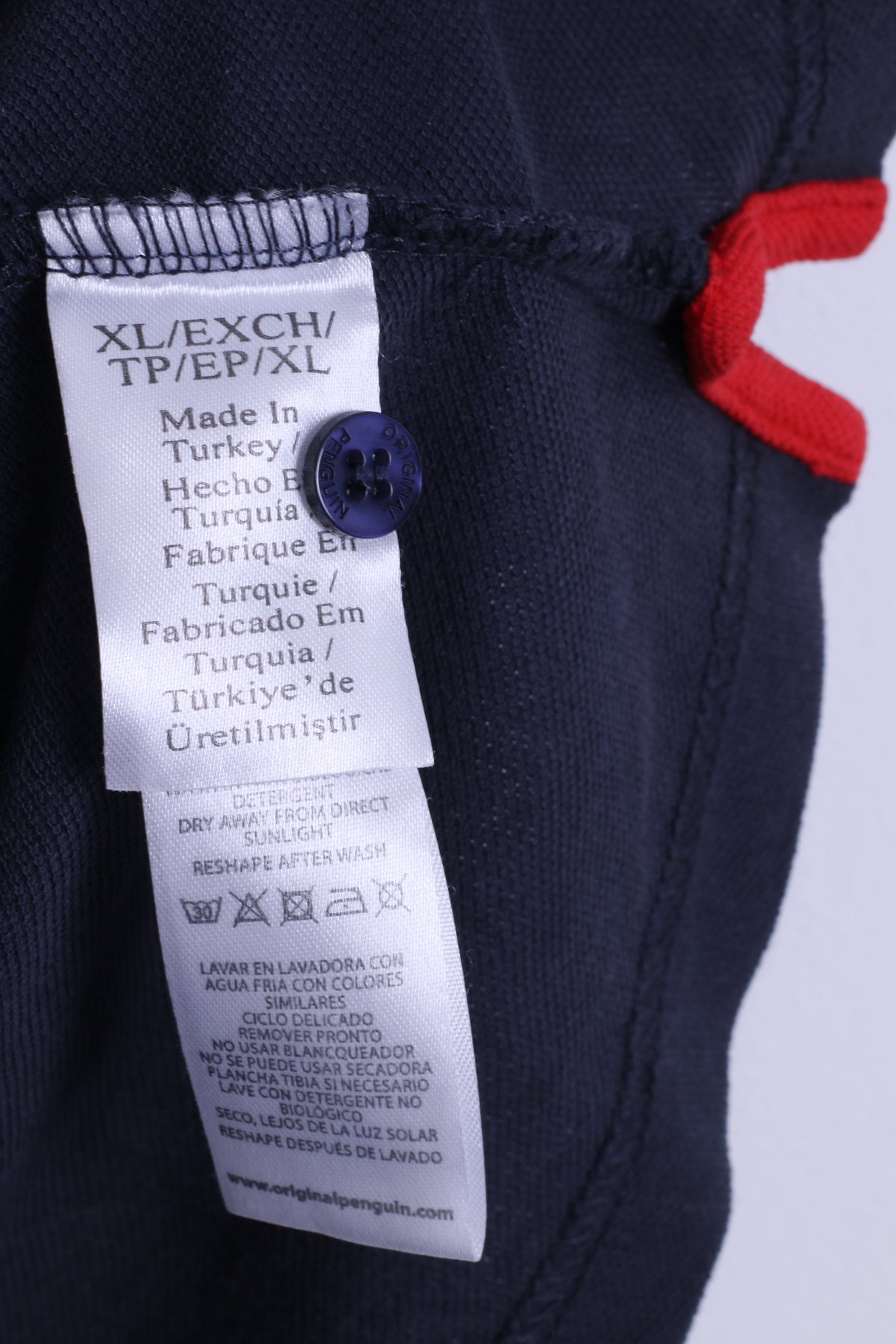 Penguin Polo XL Homme Coton Marine Col Rouge Boutons Détaillés