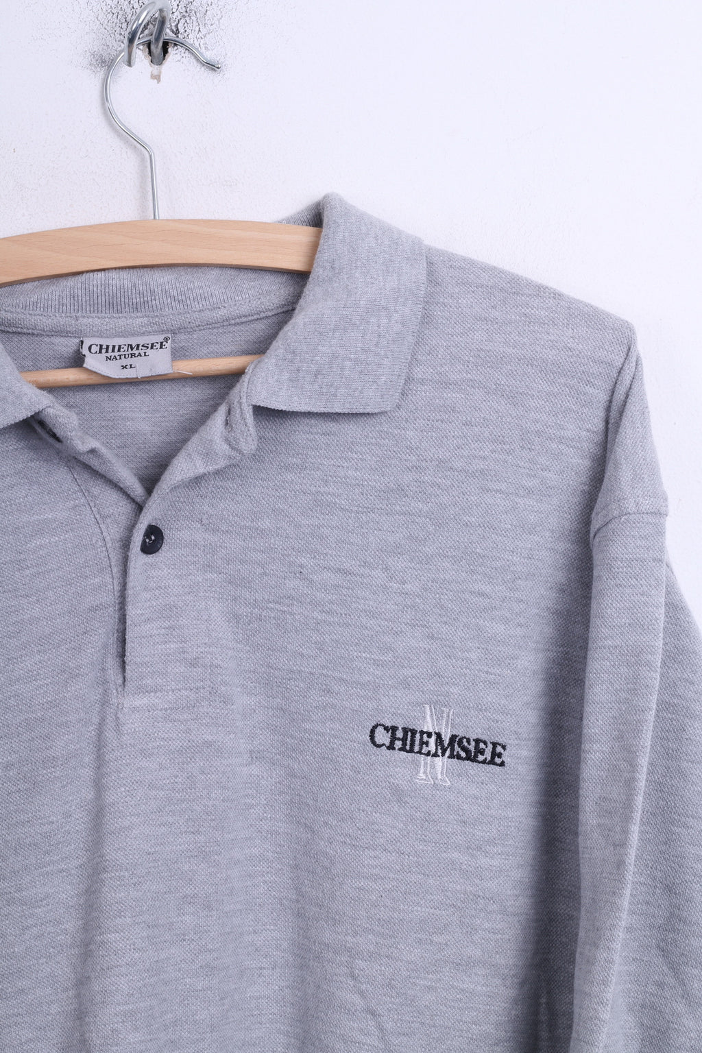 CHIEMSSEE Natural Mens XL Polo Shirt Grey Cotton Long Sleeve - RetrospectClothes
