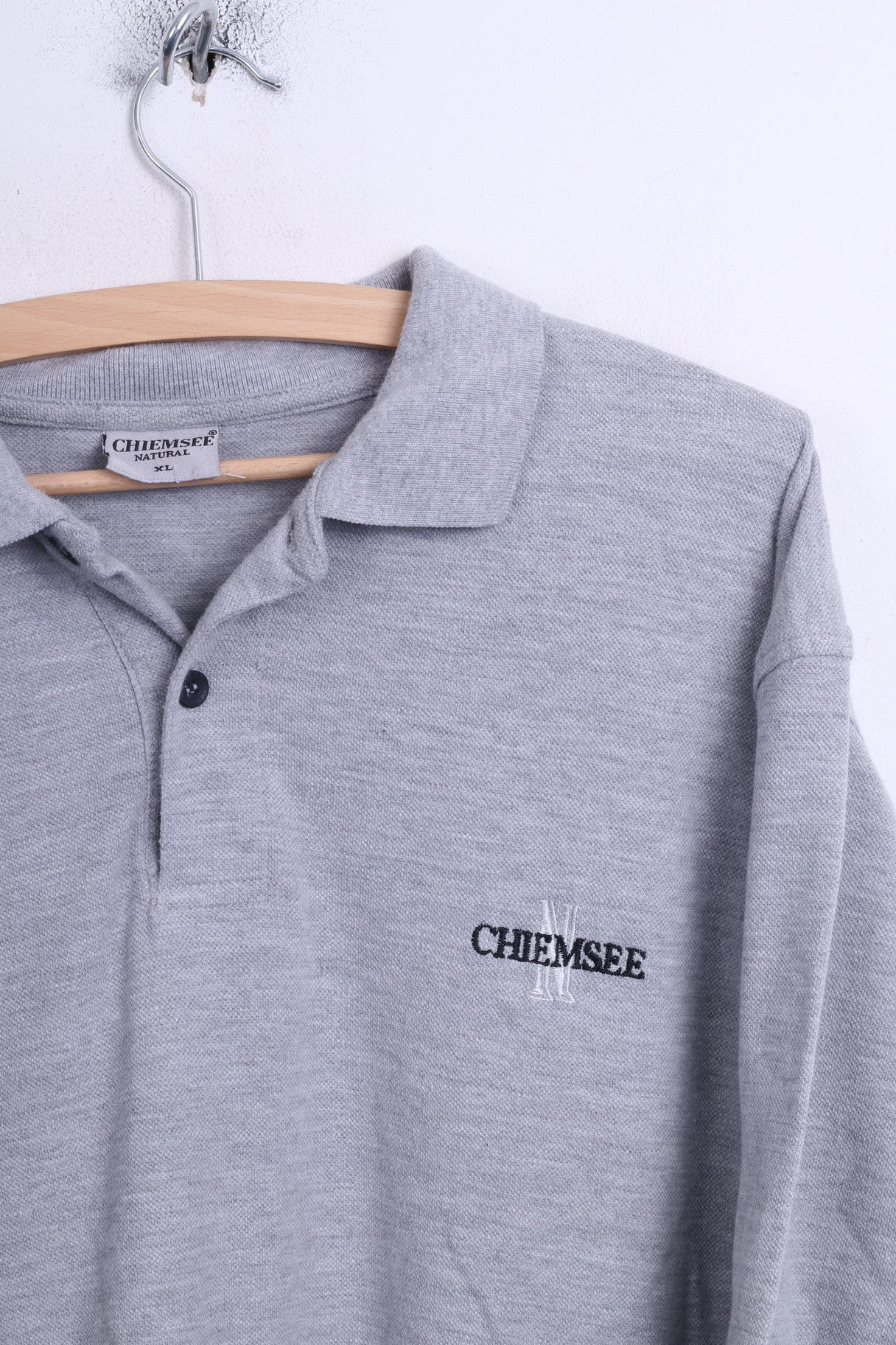 CHIEMSSEE Natural Mens XL Polo Shirt Grey Cotton Long Sleeve - RetrospectClothes