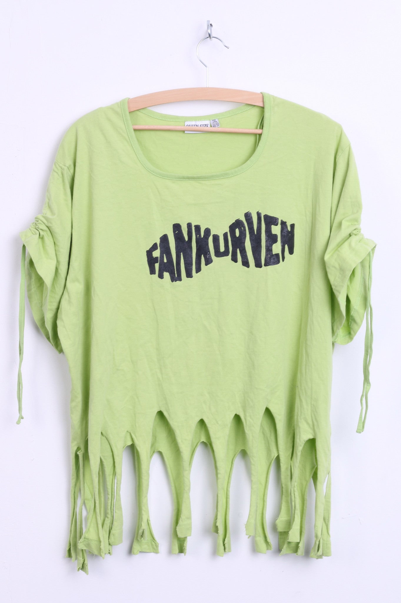 Queen -Size Womens 2XL 48/50 Shirt Neo Green Fringe Fankurven Cotton Festival Vintage 90s - RetrospectClothes
