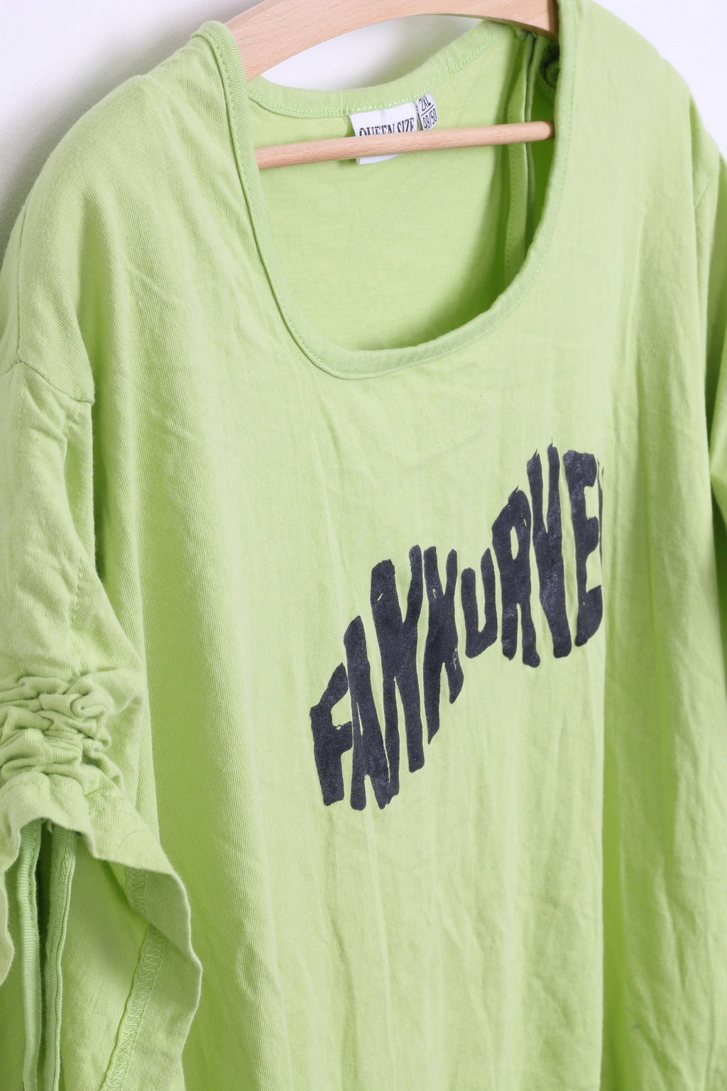 Queen -Size Womens 2XL 48/50 Shirt Neo Green Fringe Fankurven Cotton Festival Vintage 90s - RetrospectClothes