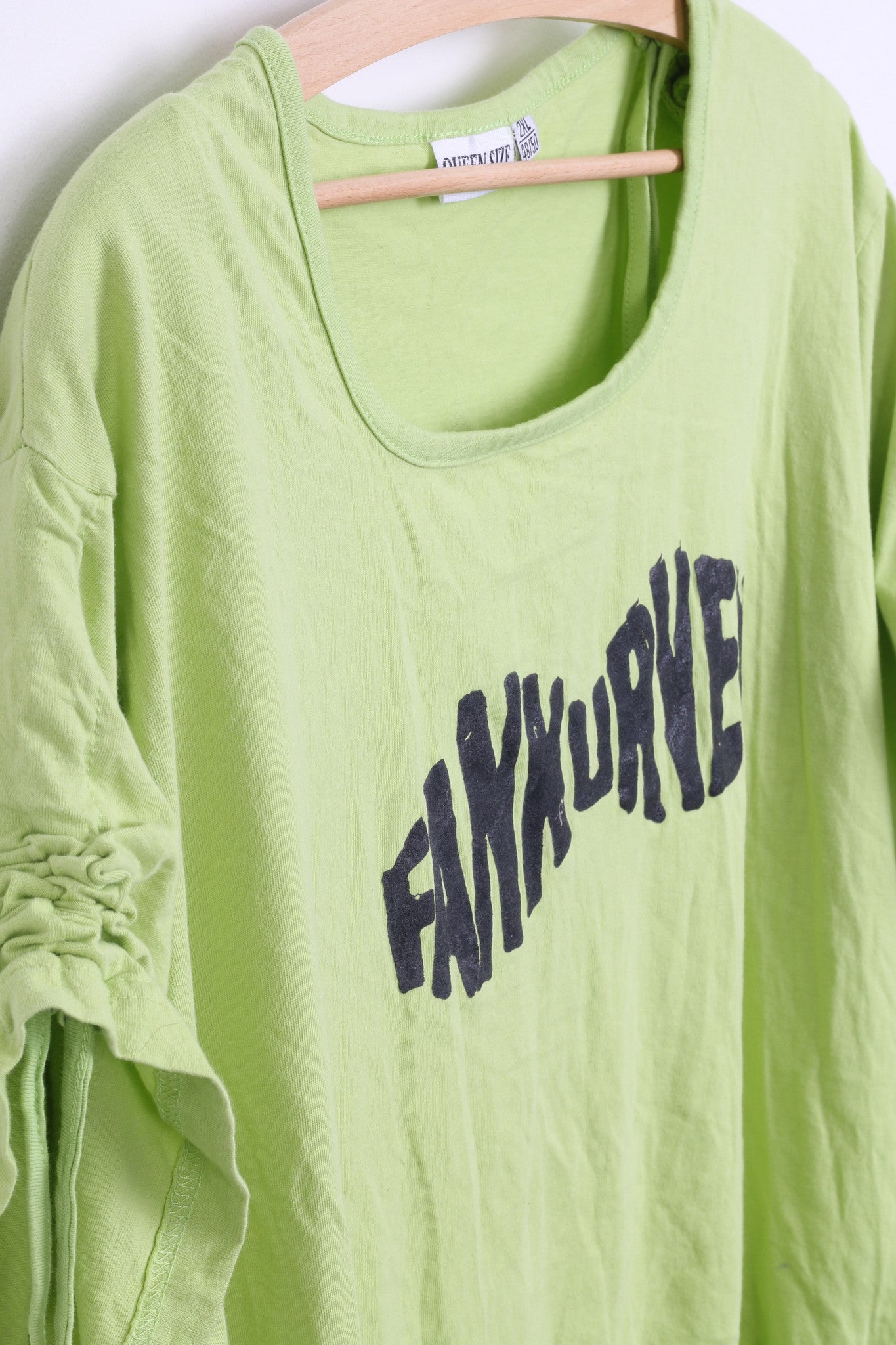 Queen -Size Womens 2XL 48/50 Shirt Neo Green Fringe Fankurven Cotton Festival Vintage 90s - RetrospectClothes