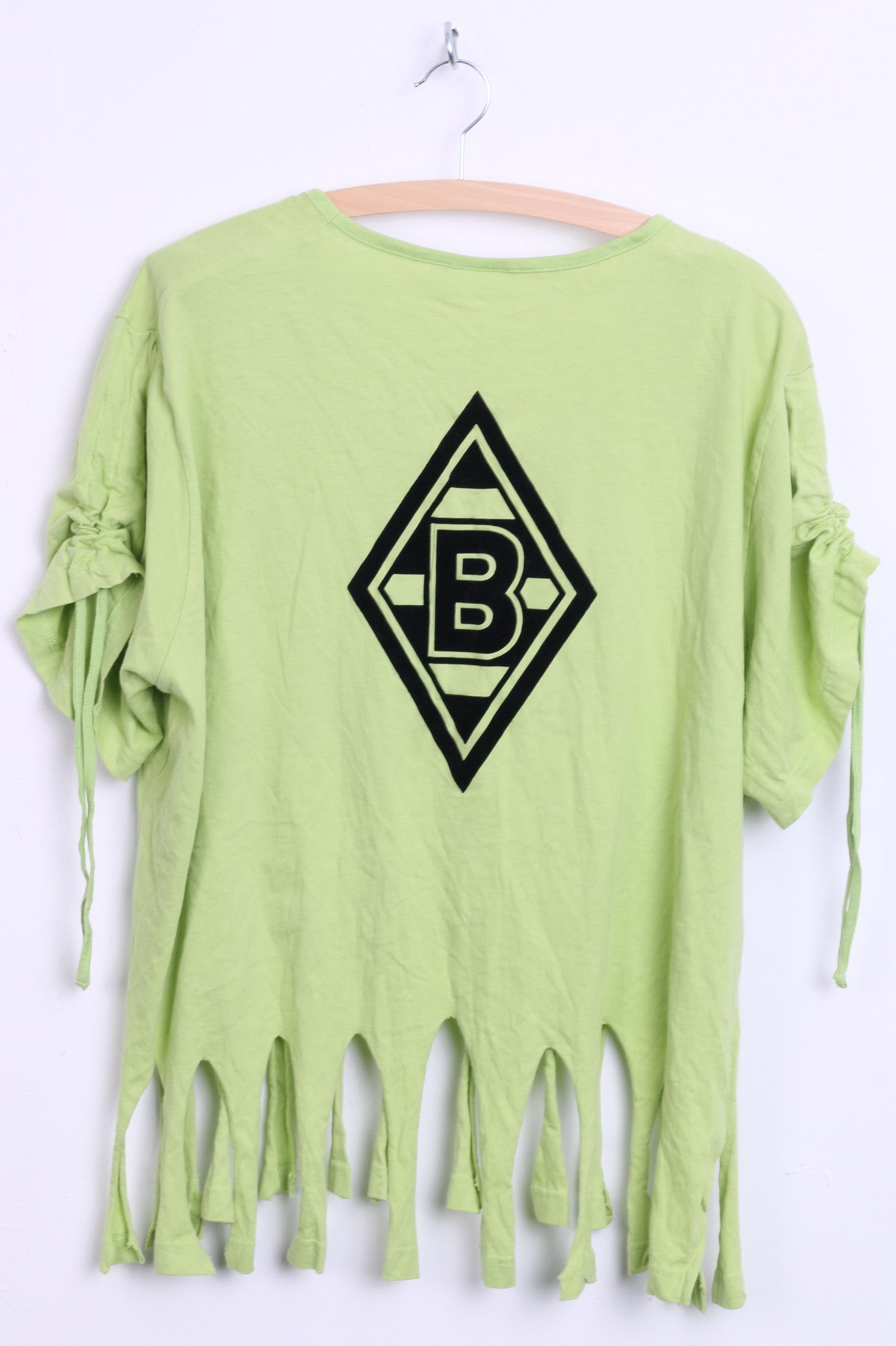Queen -Size Womens 2XL 48/50 Shirt Neo Green Fringe Fankurven Cotton Festival Vintage 90s - RetrospectClothes