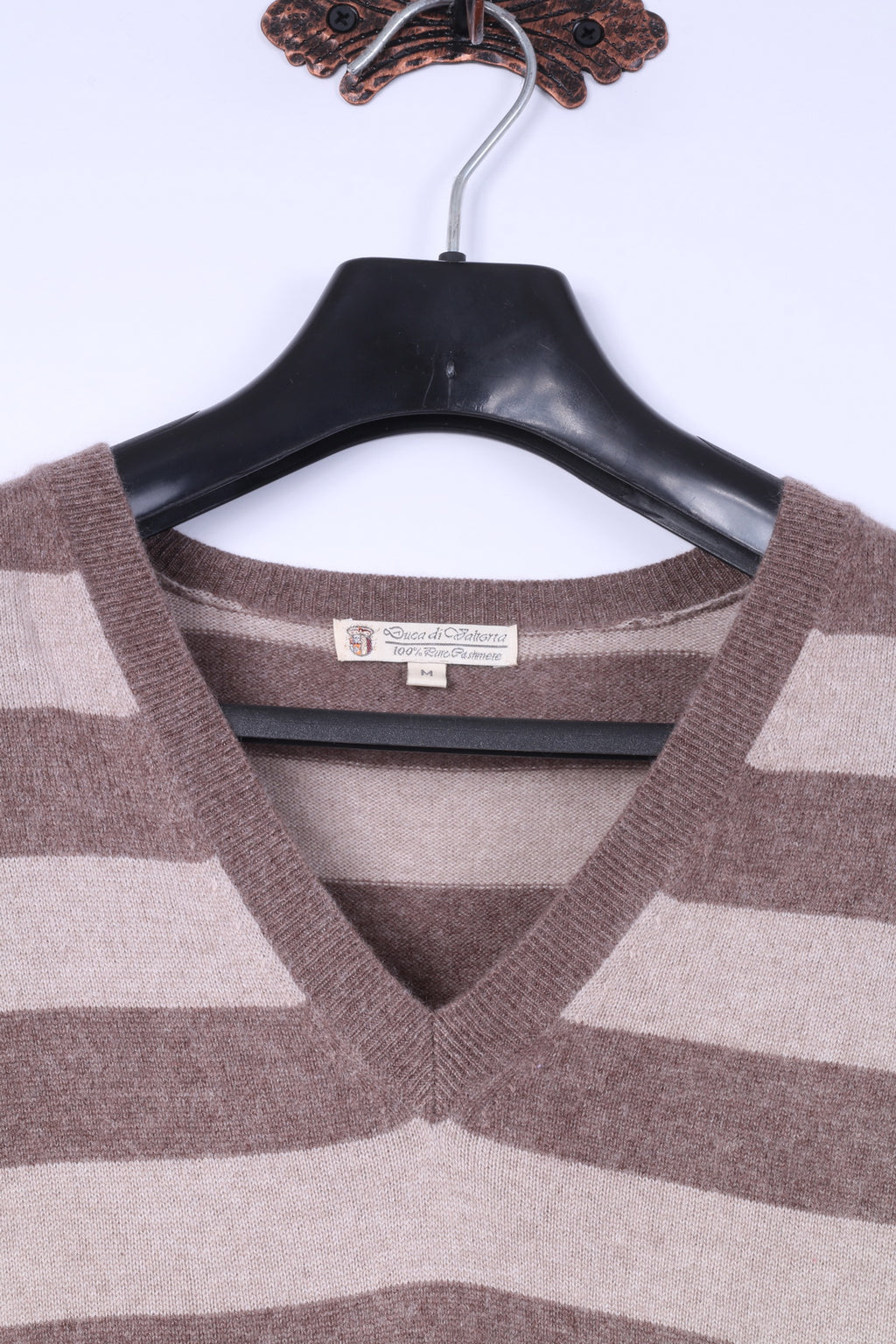 Duca Di Valtorta Donna M (S) Maglione lungo Maglione morbido a righe beige 100% cashmere