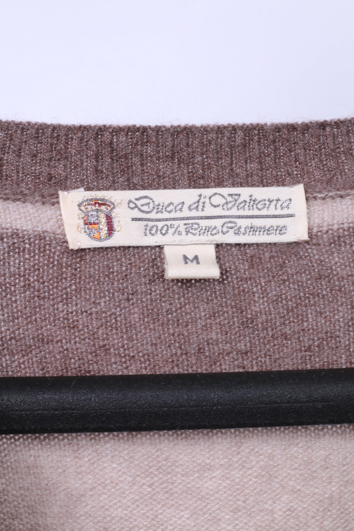 Duca Di Valtorta Womens M (S) Long Jumper Beige Striped 100% Cashmere Soft Sweater