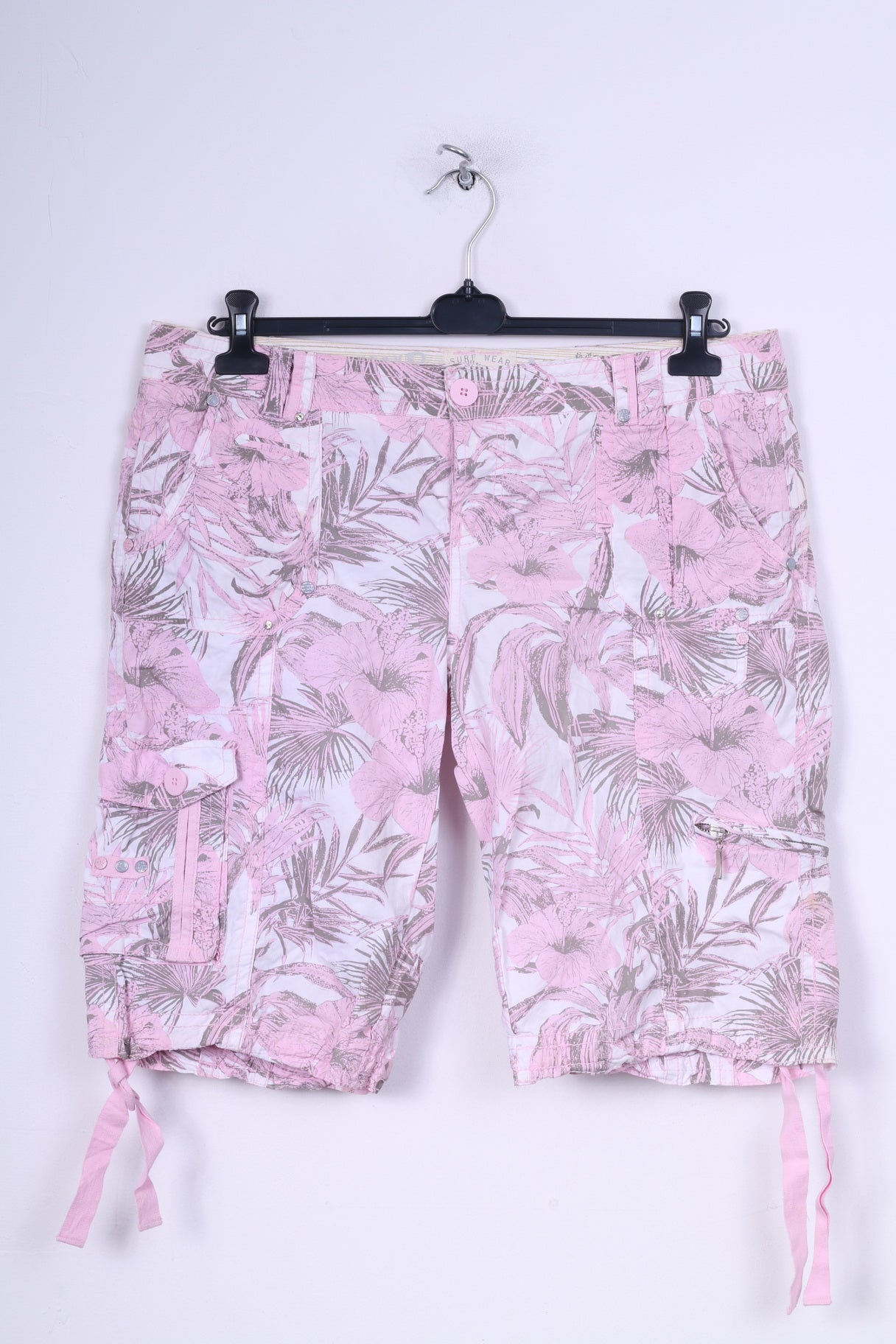 New Look Womens 16 44 Shorts Pantaloni Pink Surf Wear Cotton Flower Print Beach