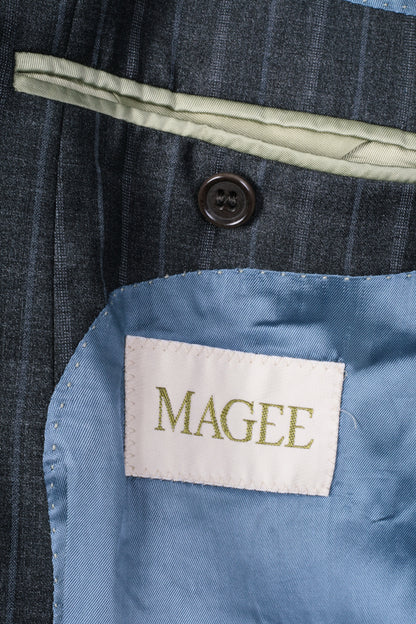 Magee Mens 42 S Blazer Top Suit Striped Grey Wool Single Breasted - RetrospectClothes