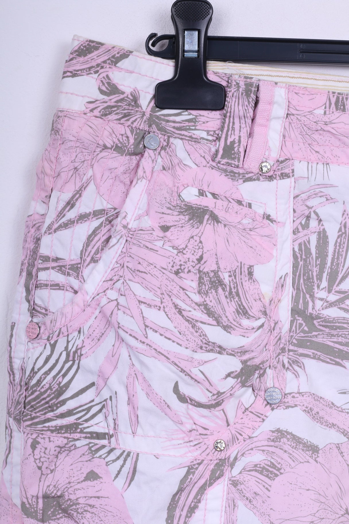 New Look Womens 16 44 Shorts Pantaloni Pink Surf Wear Cotton Flower Print Beach